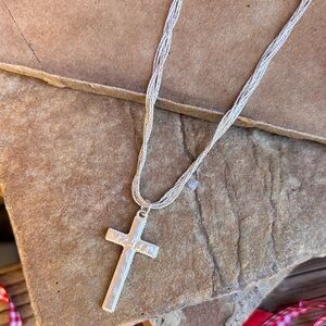 Silvertone Rope Elegant Silver Cross Necklace NWT